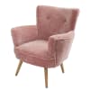 Sessel aus rosa Samt mit Füßen aus Eichenholz